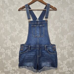 Mossimo Denim Overalls Shorts Women's Medium‎ Super Stretch Shortalls Cuffed